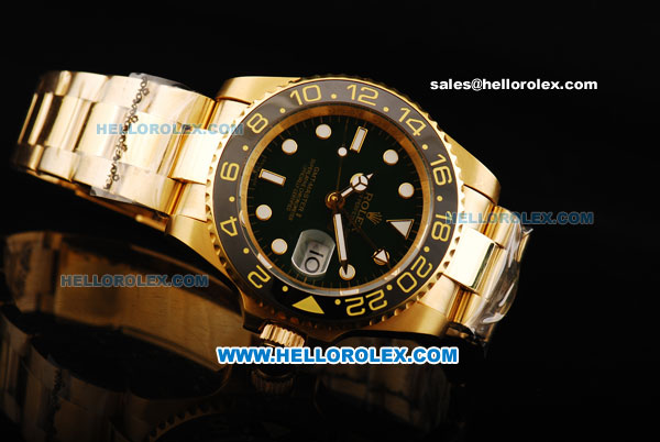 Rolex GMT Master Swiss ETA 2836 Automatic Movement Full Gold with Green Dial and Ceramic Bezel - White Marking - Click Image to Close